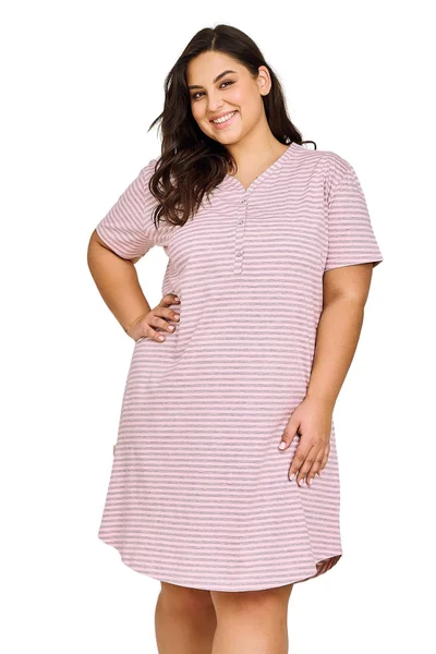 Světle růžová pruhovaná noční plus size košile Taro