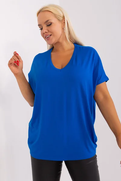 Chrpově modré dámské volné tričko s krátkým rukávem FPrice