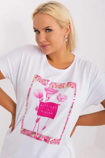 Růžovo-bílé dámské tričko rovný střih FPrice