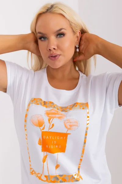 Dámské tričko bílé s oranžovým potiskem FPrice