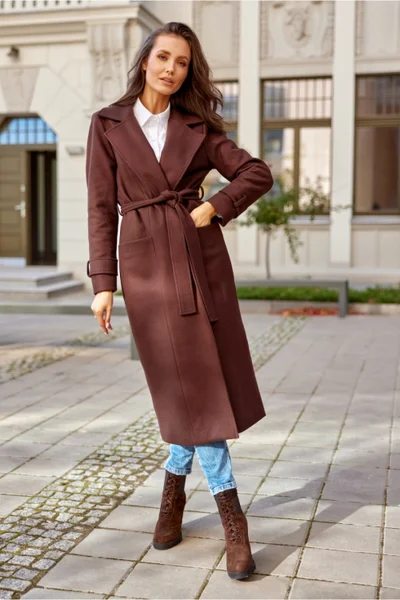 Moderní dámský hnědý kabát Roco Fashion