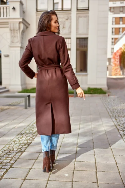 Moderní dámský hnědý kabát Roco Fashion