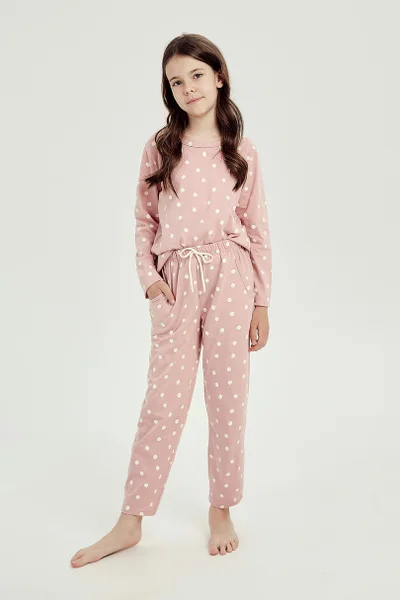 Pudrově růžové dívčí pyžamo s puntíky Taro