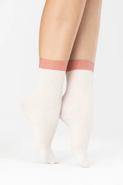 Dámské ponožky Biscuitt G13 Ecru-Pink - Fiore
