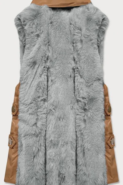 Dámská elegantní vesta v karamelovo-šedé barvě z eko kůže a kožešiny K744 S'WEST (barva br
