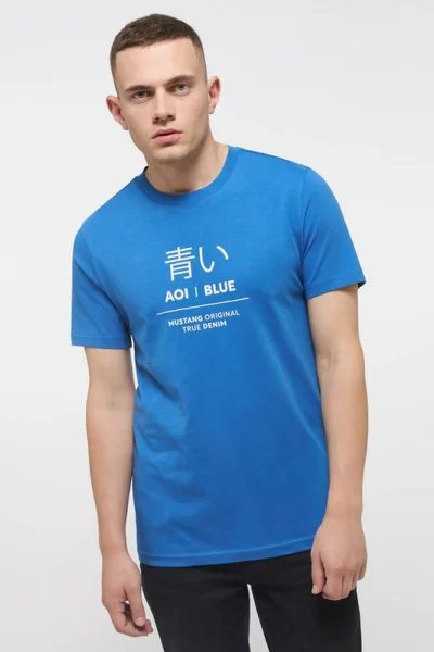 Pánské bavlněné tričko ve světle modré barvě s nápisem Mustang