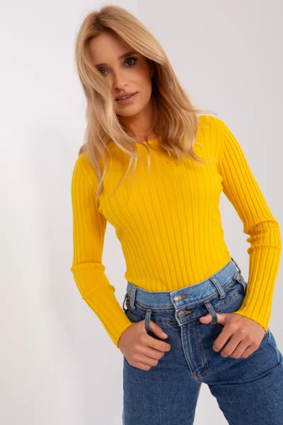 Výrazně žlutý dámský žebrovaný pulovr Factory Price