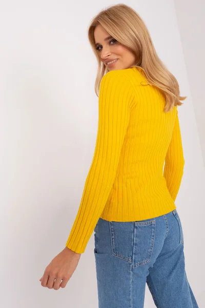 Výrazně žlutý dámský žebrovaný pulovr Factory Price