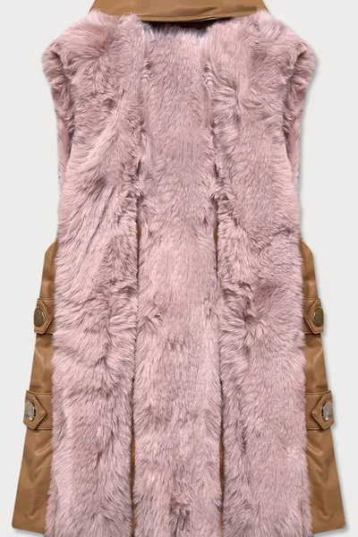 Dámská elegantní vesta v karamelovo-růžové barvě z eko kůže a kožešiny QR768 S'WEST (v bar