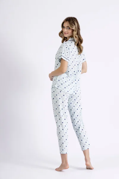 Světle modré dámské pyžamo se vzorem a propínací košilí LEVEZA