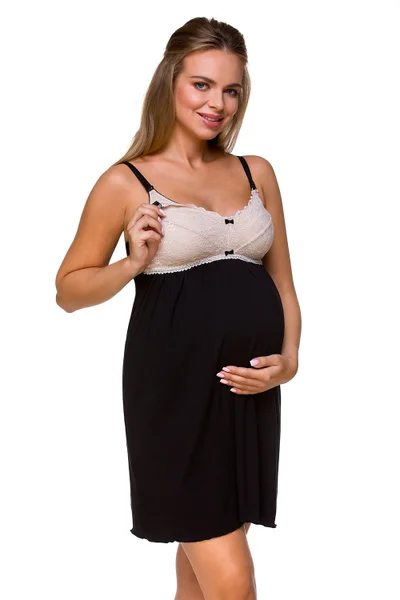 Černo-bílá těhotenská/kojící noční košilka Lupoline