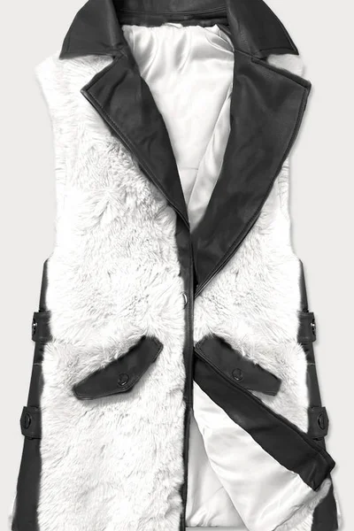 Dámská elegantní černo-bílá vesta z ekokůže a kožešiny KH141 S'WEST (biały)