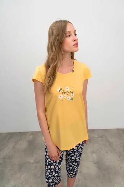 Vamp - Dvoudílné dámské pyžamo V499 - Vamp žlutý len
