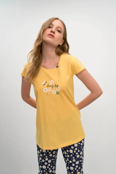 Vamp - Dvoudílné dámské pyžamo V499 - Vamp žlutý len