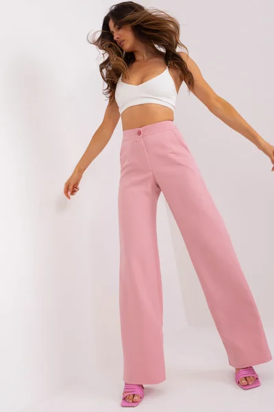 Elegantní růžové dámské kalhoty FPrice široký střih