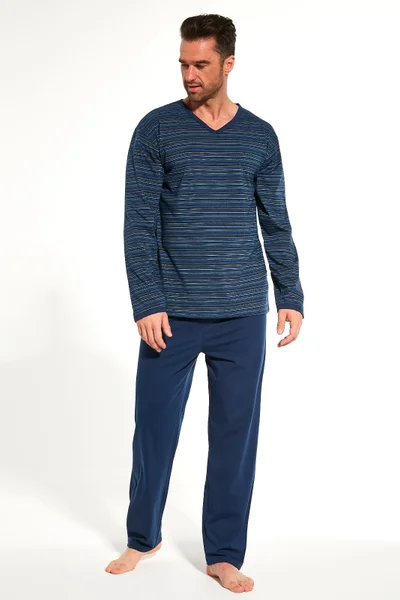 Dlouhé pánské pyžamo v tmavě modré barvě Cornette