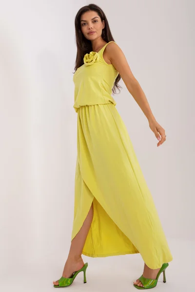 Žluté dámské dlouhé šaty s rozparkem FPrice