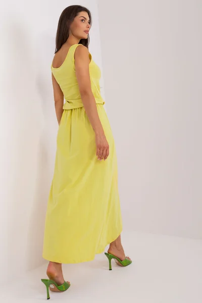 Žluté dámské dlouhé šaty s rozparkem FPrice