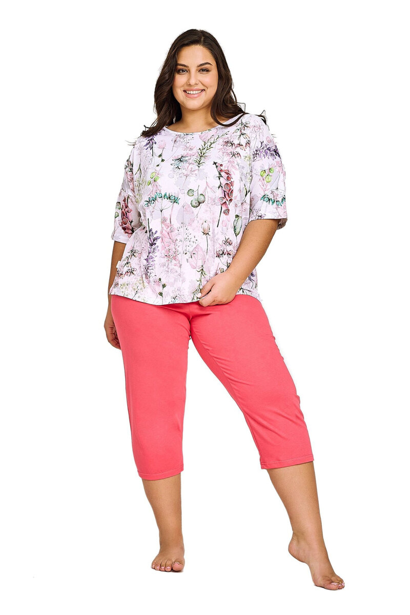 Plus size dámské bavlněné pyžamo v 3/4 střihu Taro, Bílá 4XL i41_9999949790_2:bílá_3:4XL_