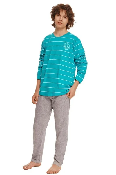 Chlapecké pyžamo Harry tyrkysové s pruhy Taro (barva tyrkysová)