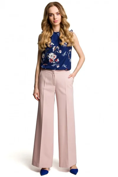 Dámské růžové kalhoty se širokými nohavicemi Moe