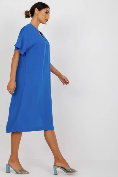 Modré dámské midi šaty rovný střih Och Bella