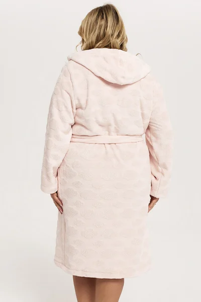 Světle růžový dámský midi župan s kapucí Italian Fashion