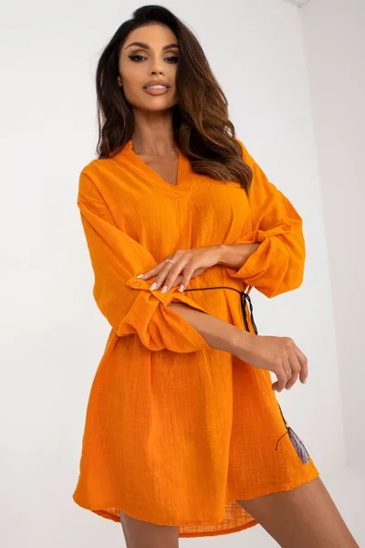 Dámské oranžové košilové šaty s páskem Och Bella