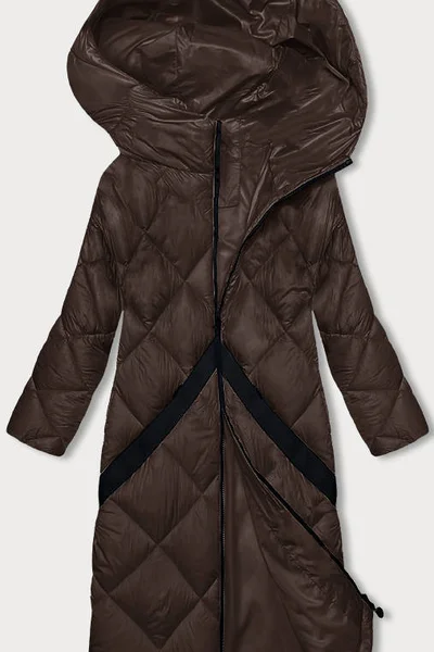 Tmavě hnědý dámský dlouhý prošívaný kabát Z-DESIGN