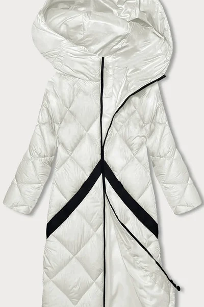 Dlouhý bílý dámský prošívaný kabát s kapucí Z-DESIGN