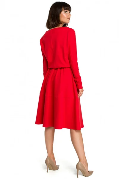 Červené bavlněné šaty s dlouhým rukávem BE