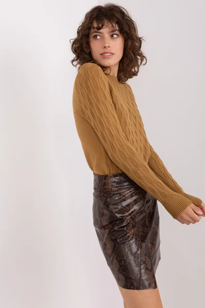 Hnědý vzorovaný dámský pulovr FPrice