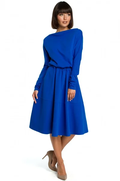 Modré bavlněné šaty s dlouhým rukávem BE