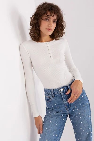 Přiléhavé dámské bílé tričko s dlouhým rukávem FPrice