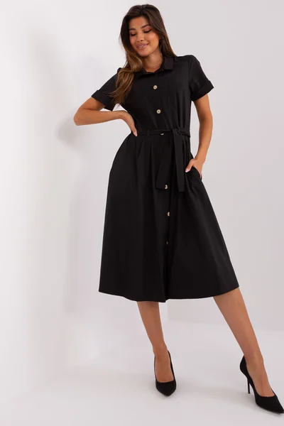 Černé dámské midi šaty s rozšířenou sukní FPrice