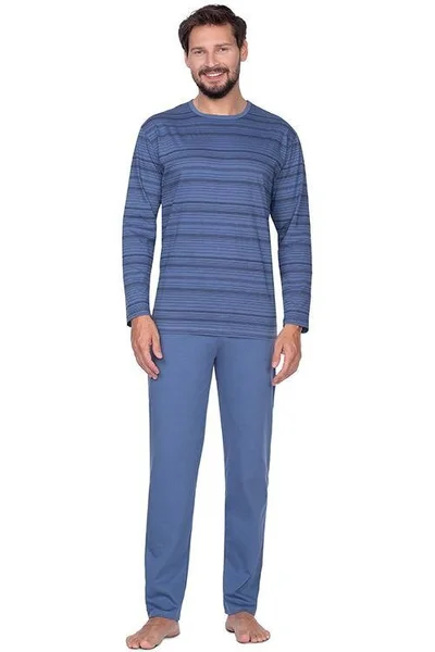 Pánské modré bavlněné pyžamo s pruhy Regina