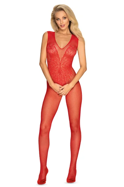 Červený krajkový bodystocking Obsessive