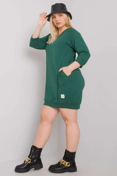Tmavě zelené bavlněné mini šaty univerzální velikost RELEVANCE