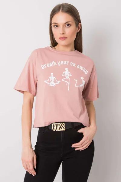 Dámské RUE PARIS růžové růžové tričko s potiskem FPrice