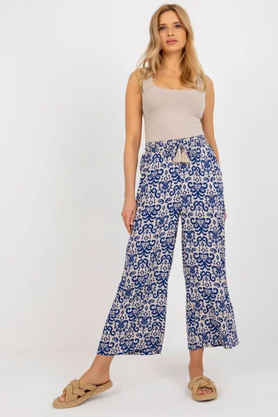 Modré vzorované dámské široké kalhoty FPrice
