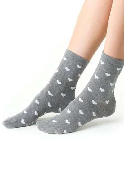Dámské bavlněné ponožky v šedé barvě se srdíčky Steven