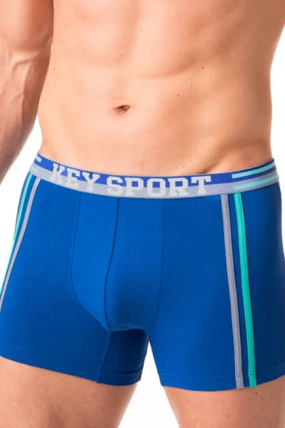 Modré pánské bavlněné boxerky s měkkou gumou Key