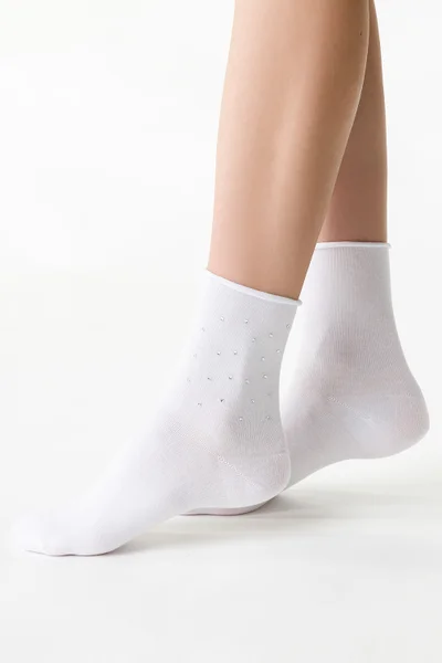 Vyšší dámské bavlněné ponožky Steven bílé
