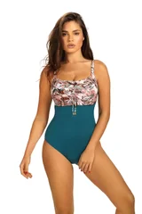 Plus size dámské jednodílné bikiny Self petrolejově zelené