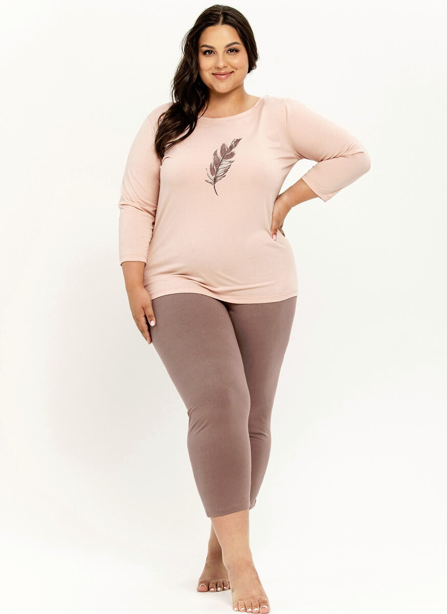 Plus size dámské pyžamo v 3/4 střihu Taro, pudrově béžová 3xl i384_93090291