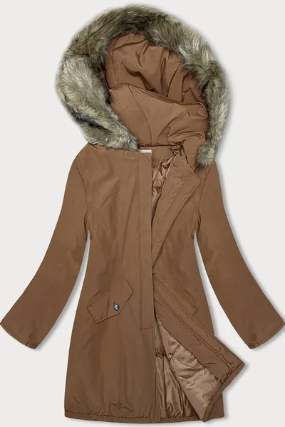 Hnědý dámský kabátek s kapucí s kožíškem MELYA MELODY