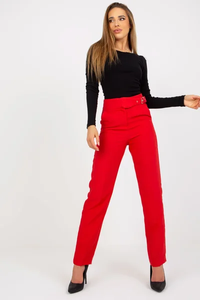 Červené dámské kalhoty FPrice rovný střih