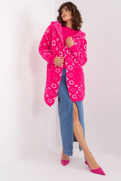 Výrazně růžový dámský vzorovaný pulovr FPrice