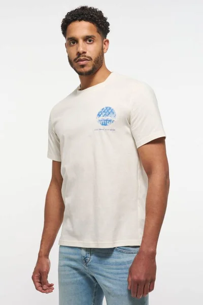 Krémové pánské tričko s modrým logem Mustang
