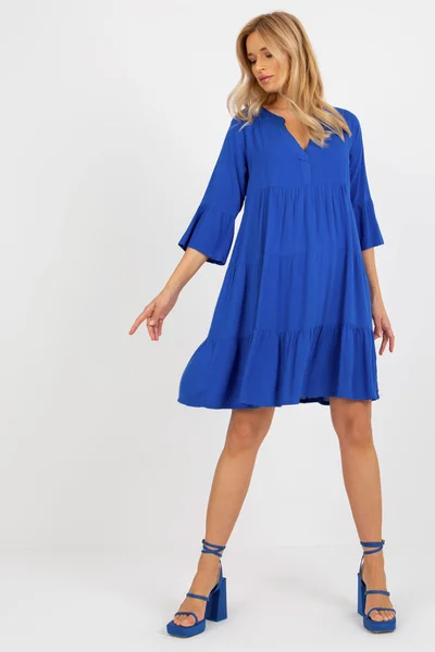 Královsky modré dámské vzdušné mini šaty s rukávy FPrice